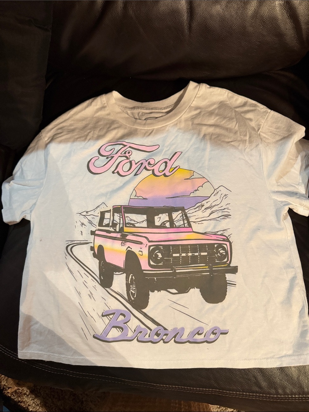 Ford White Tee with Pink & Purple Bronco Graphic